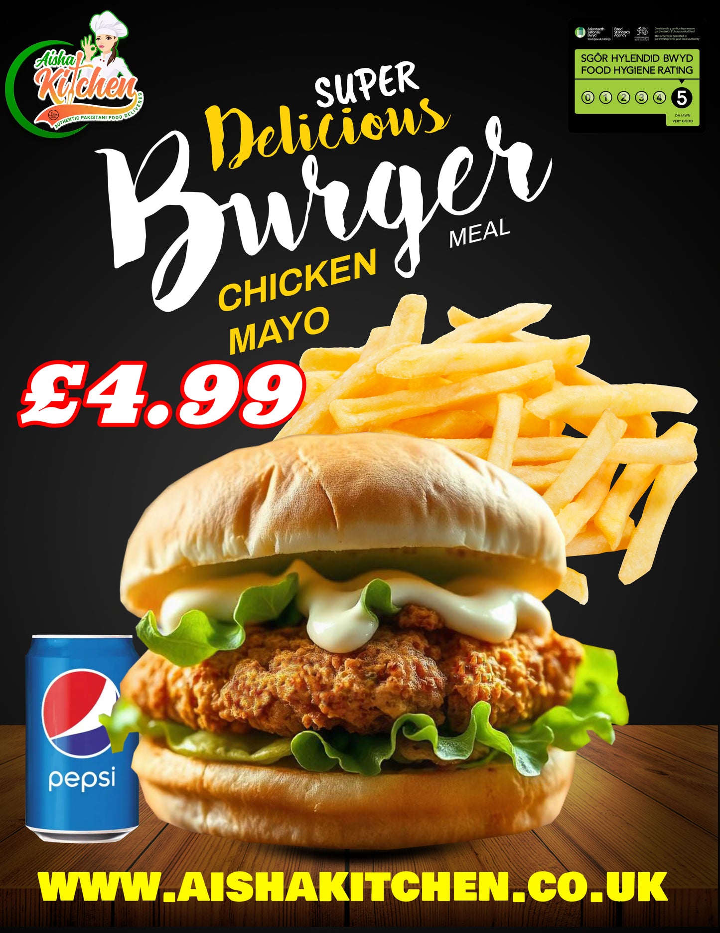 Chicken Mayo Burger with Chips and Pepsi Can