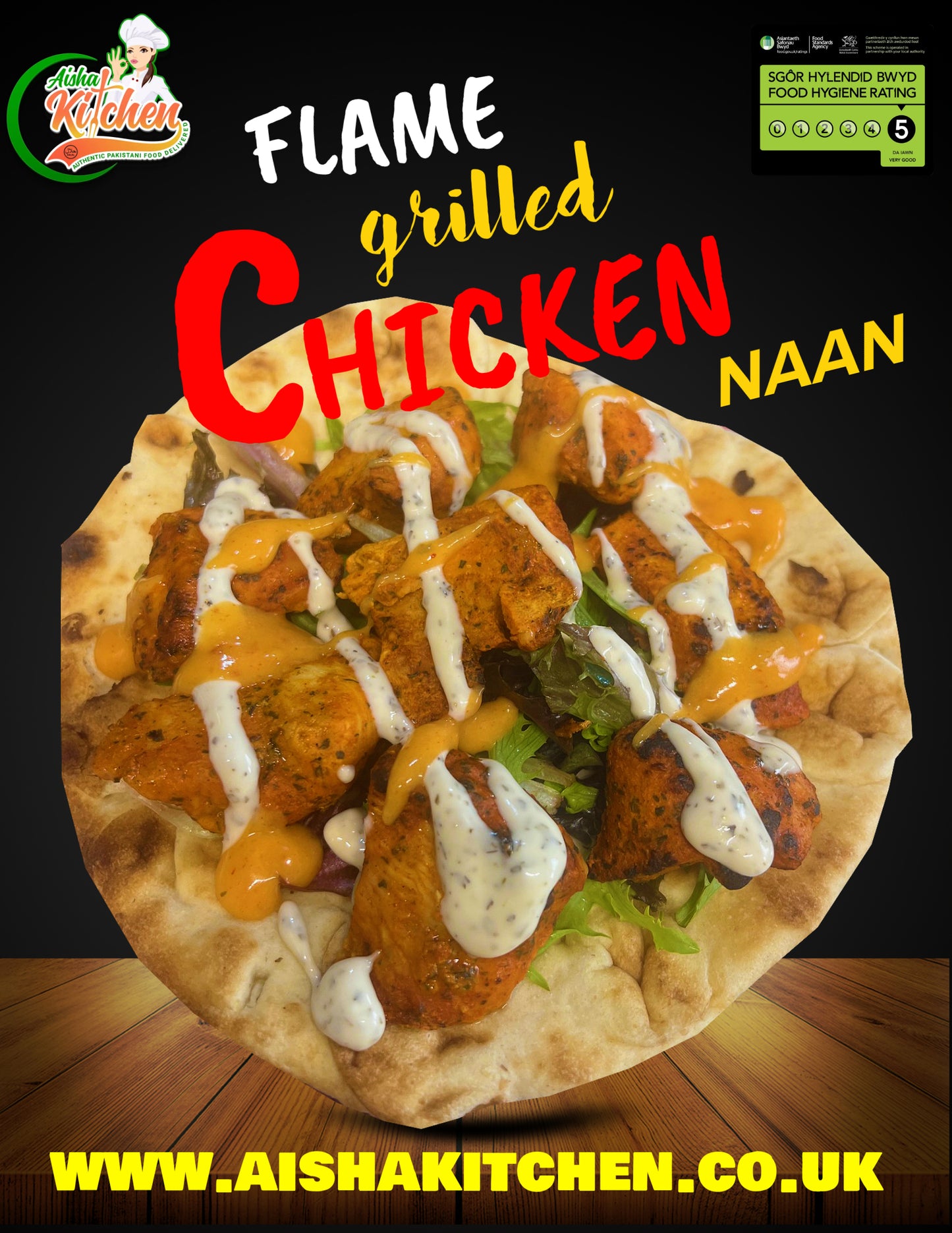 NEW Flame Grilled Chicken Naan with Special Secret Sauce with salad