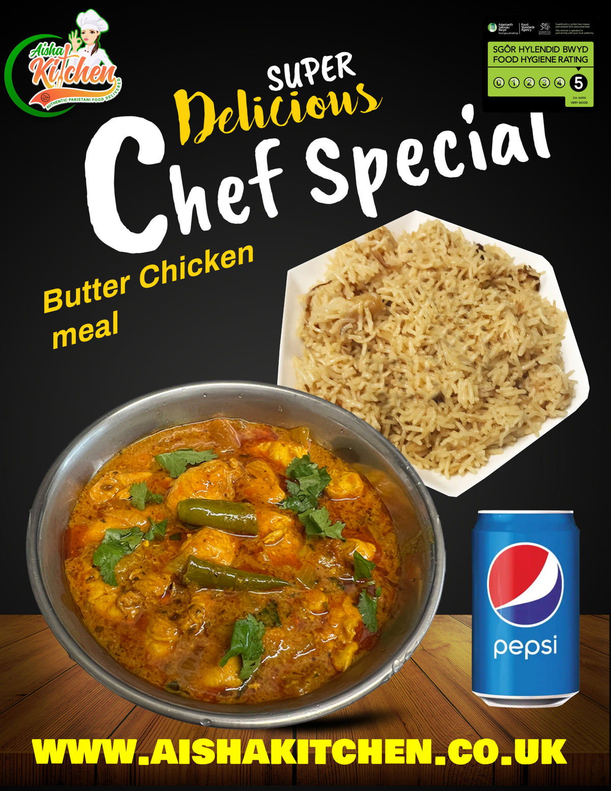 Meal Deal 14 : Butter Chicken Curry with Pilau Rice and Pepsi Can