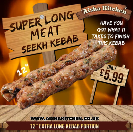 12 INCH EXTRA LONG MEAT SEEKH KEBAB PORTION OF 2
