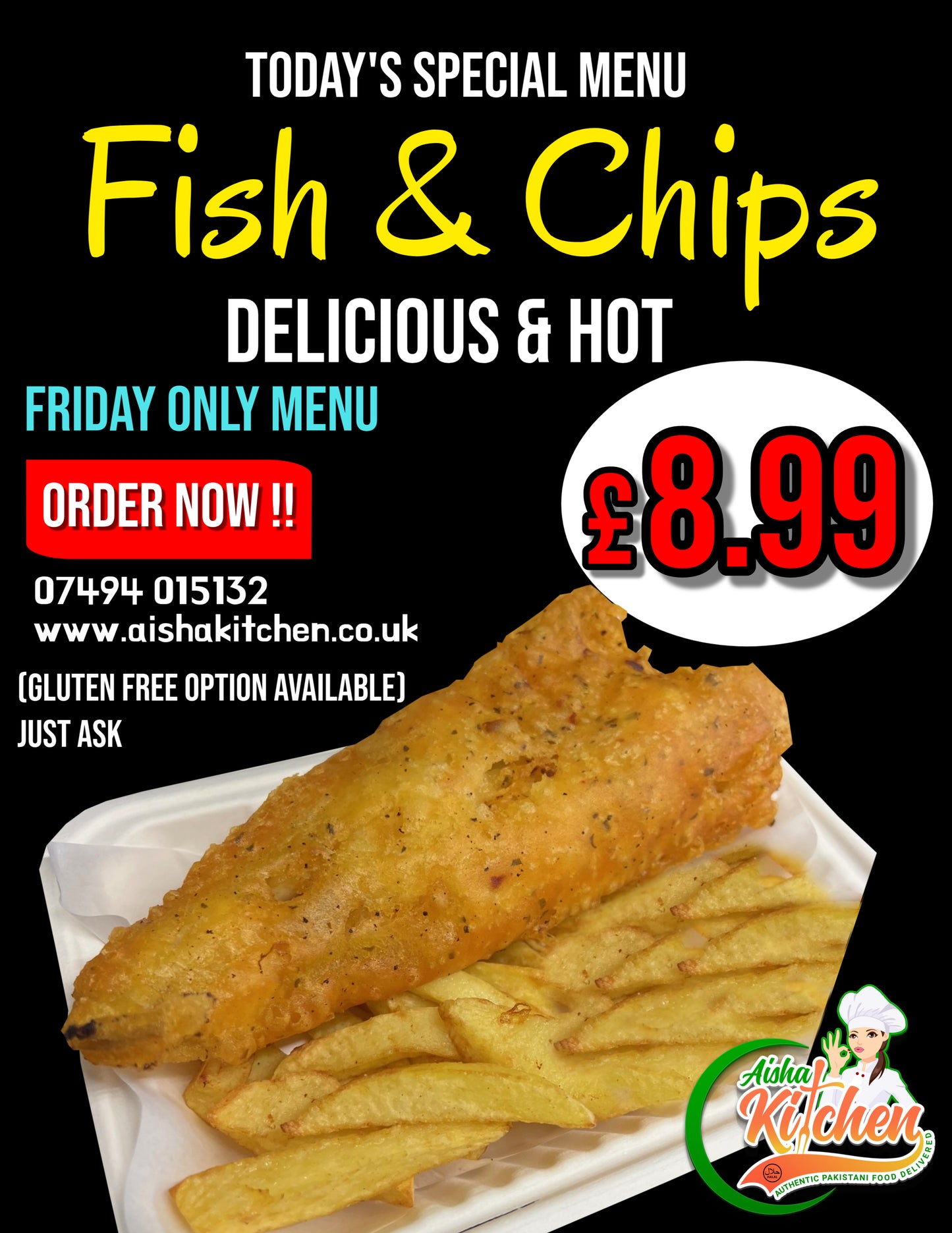 Homemade Battered Cod Fish with a portion of Chips with a can of Pepsi