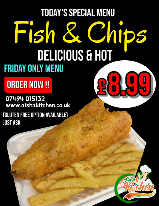 Homemade Battered Cod Fish with a portion of Chips with a can of Pepsi