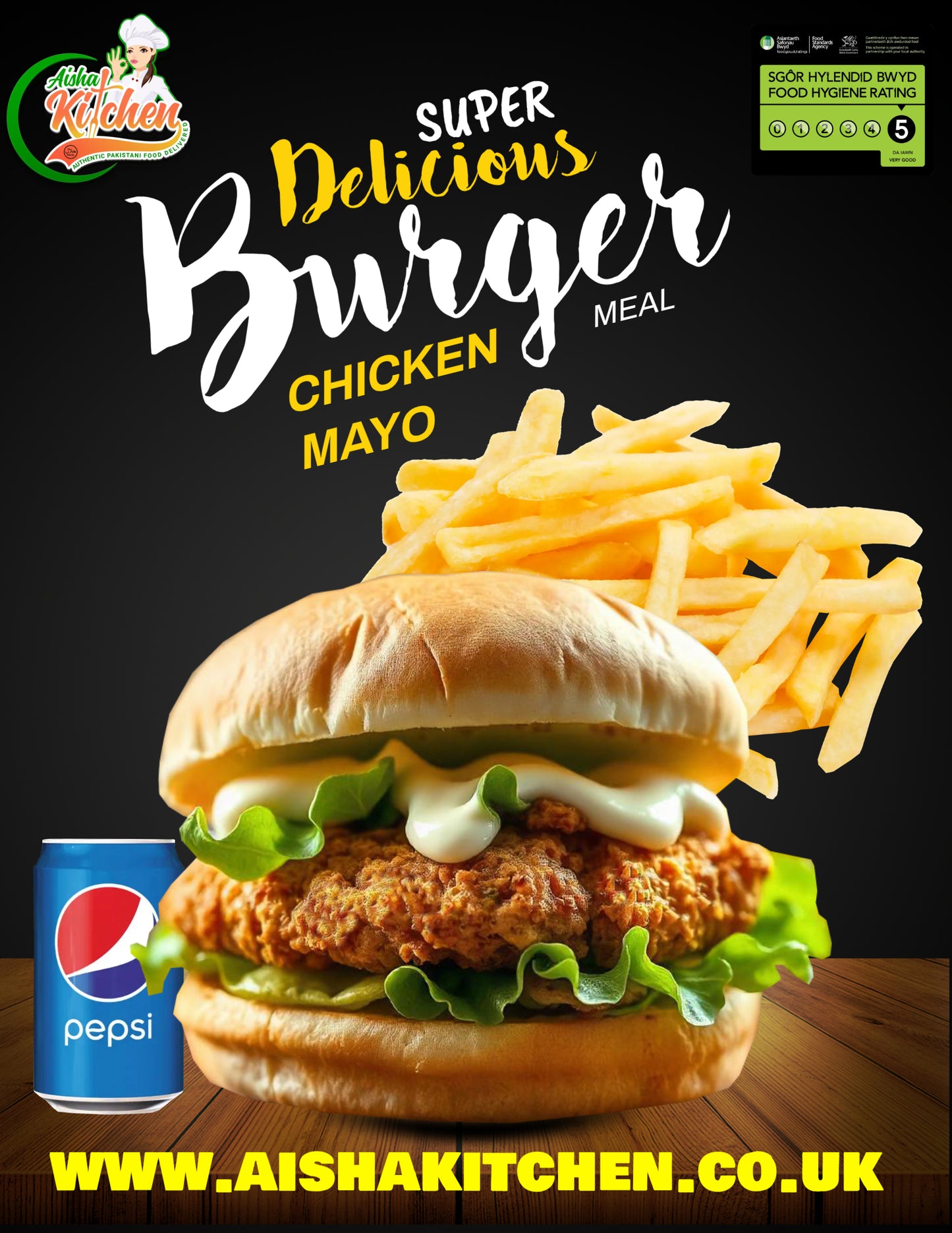 Chicken Mayo Burger with Chips and Pepsi Can