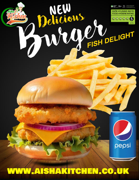 FISH DELIGHT 2 LAYERED BURGER AND CHIPS AND DRINK MEAL DEAL