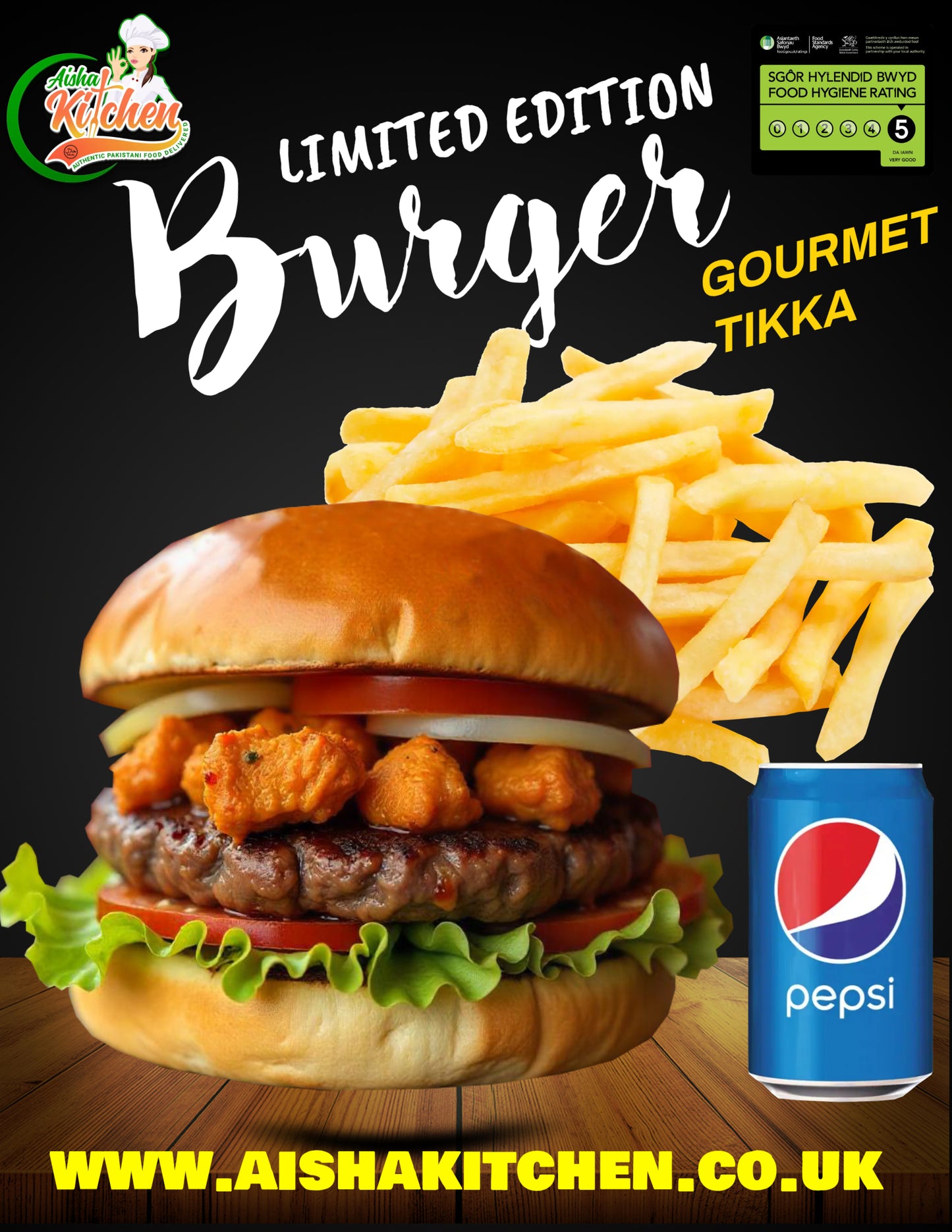 LIMITED EDITION GOURMET BEEF BURGER WITH CHICKEN TIKKA CHUNKS AND CHIPS AND DRINK MEAL DEAL