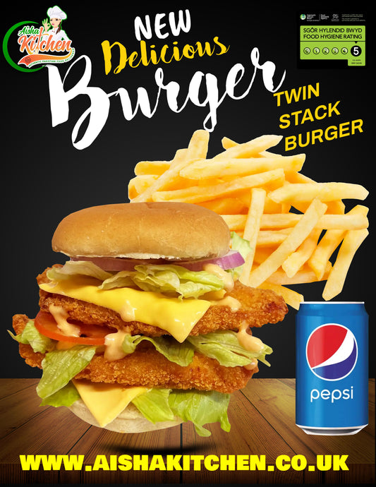 Meal Deal 11 : Crispy King Chicken Stack Burger with Chips, Ketchup Sauce and Pepsi Can