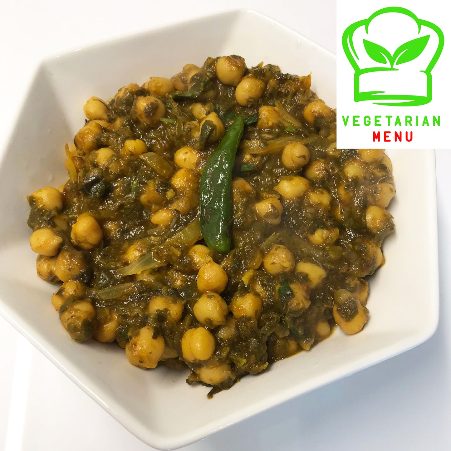 Vegetarian Menu Chickpea and Spinach Curry (Palak & Cholay Curry)