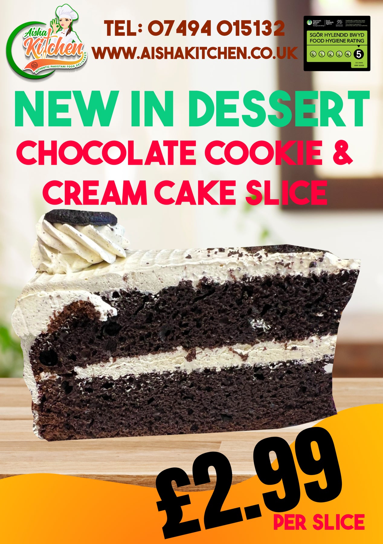 Aisha Kitchens Chocolate Cookie and Cream Cake Slice