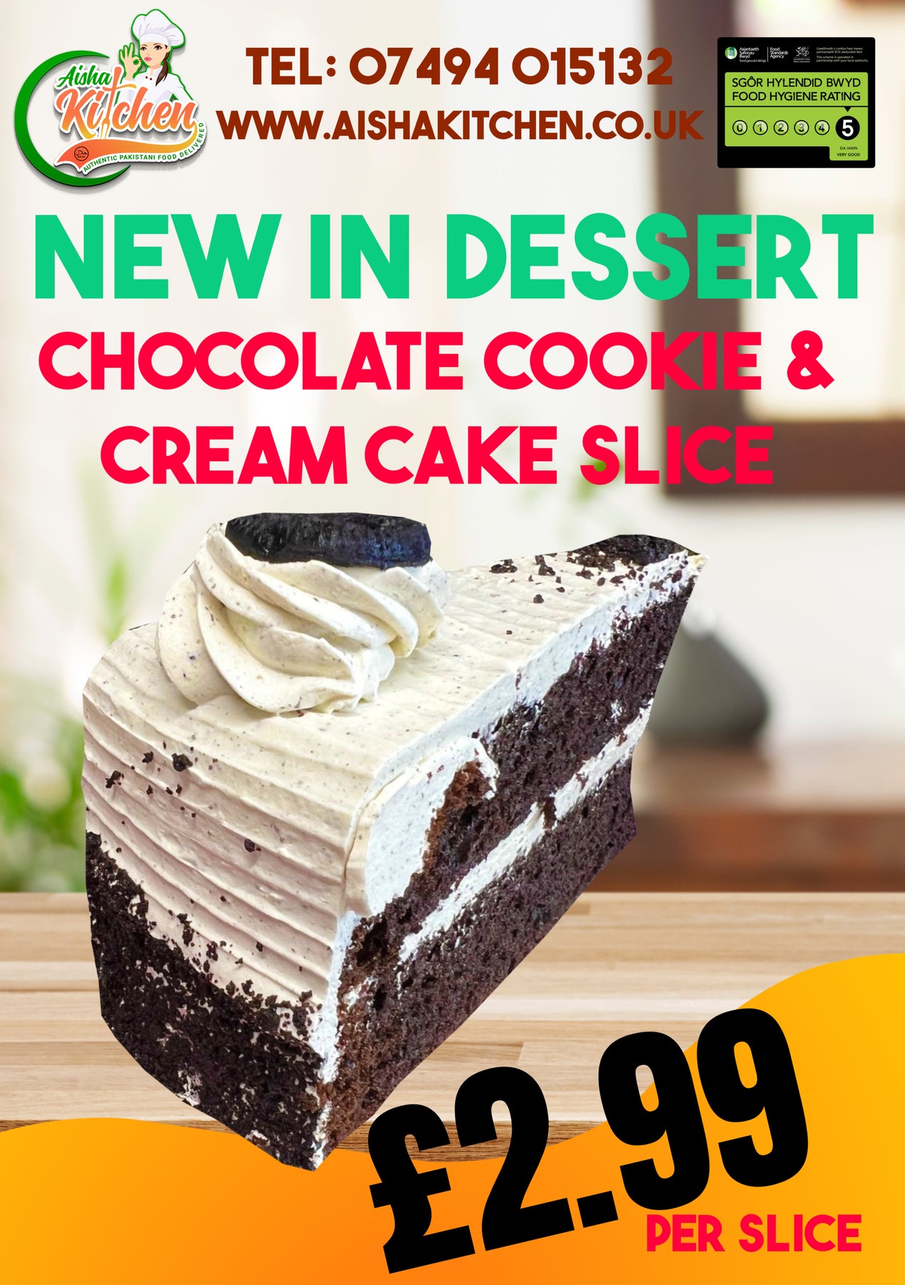 Aisha Kitchens Chocolate Cookie and Cream Cake Slice