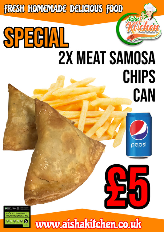 Special Meal Deal 2x Meat Samosa with Chips and Pepsi Can