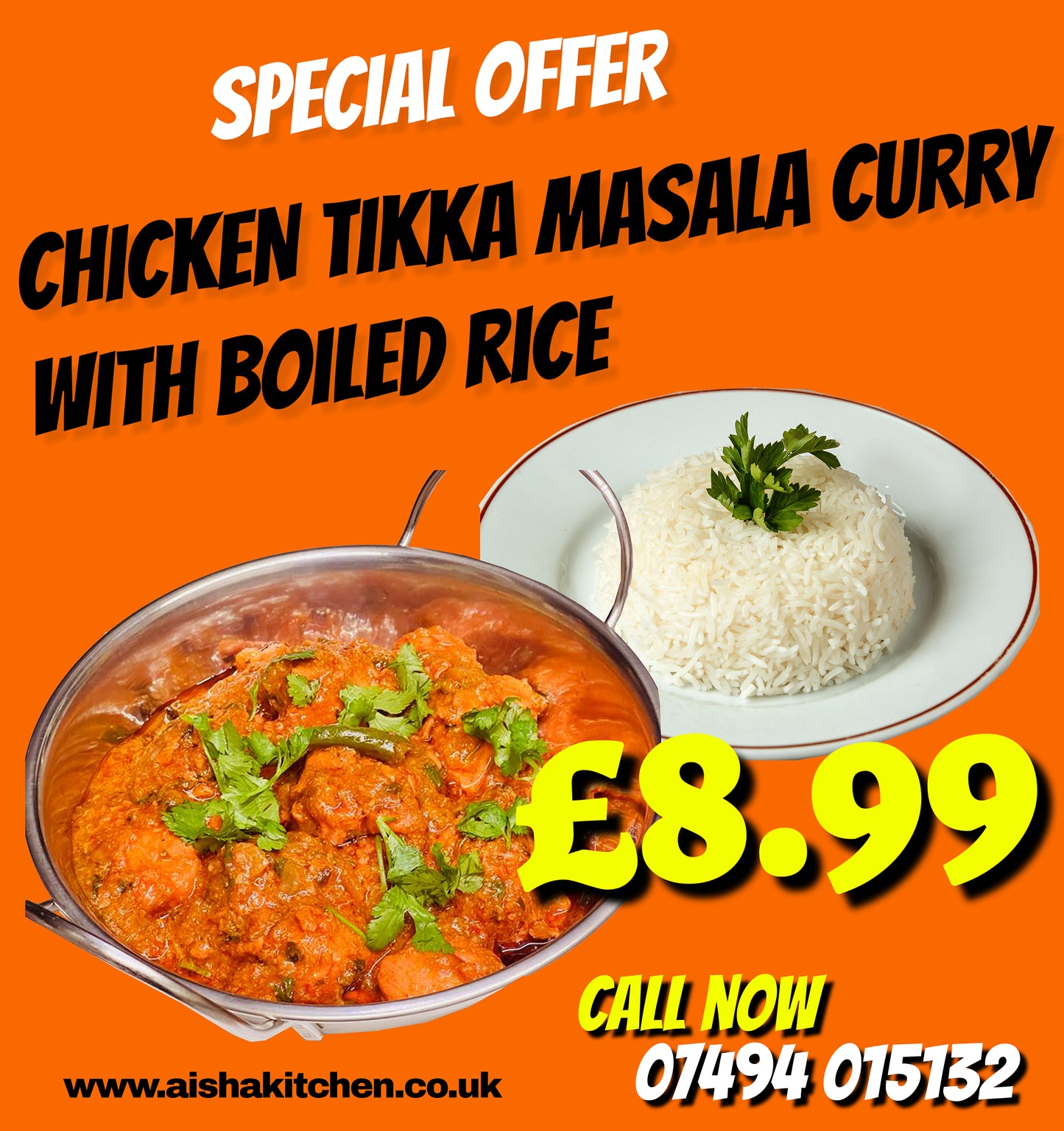 Todays Special Chicken Tikka Masala Curry with Boiled Rice