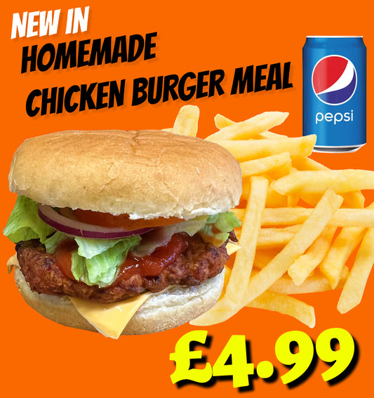 Meal Deal 16 : Homemade Chicken Burger with Chips and Pepsi Can