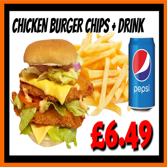 Meal Deal 11 : Crispy King Chicken Stack Burger with Chips, Ketchup Sauce and Pepsi Can